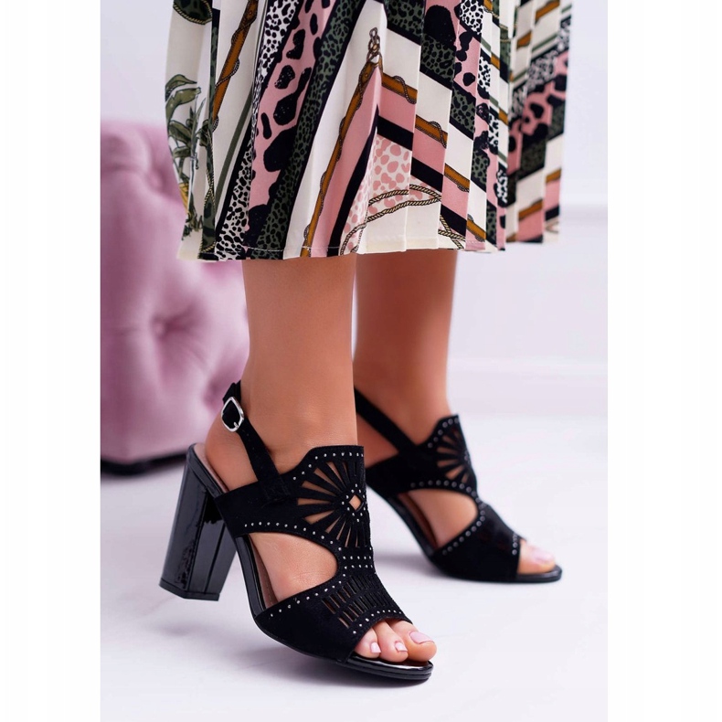 Sandale dama cu toc înalt Sergio Leone SK852 Suede Black Diven negru 2