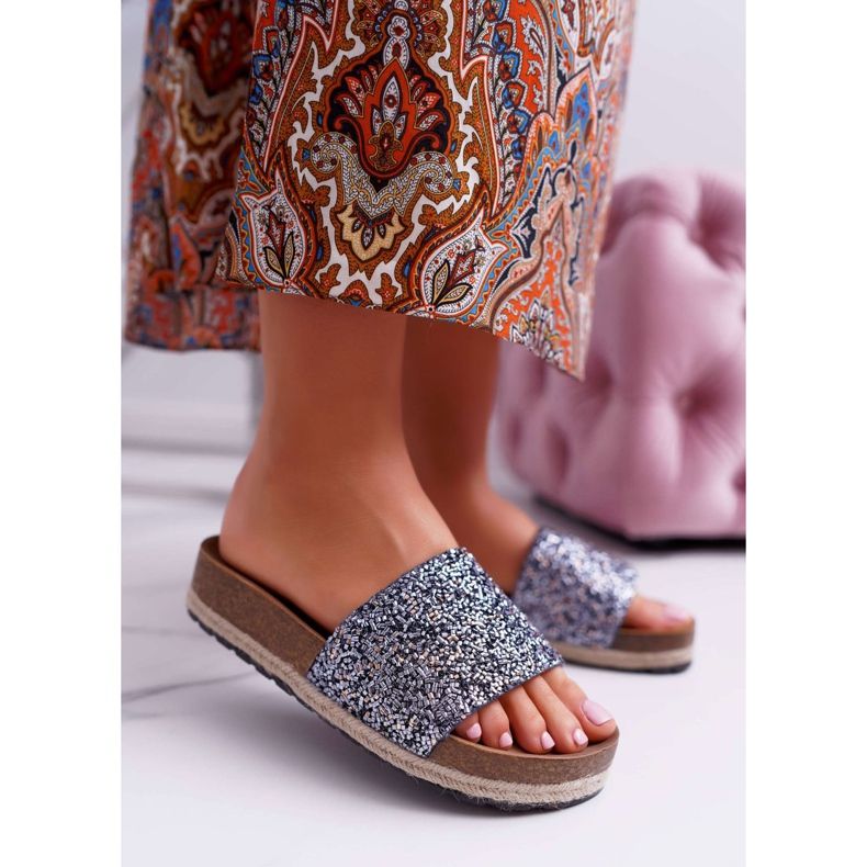 S.Barski Pantofi eleganți pentru femei, talpă groasă din Jersey albastru 1