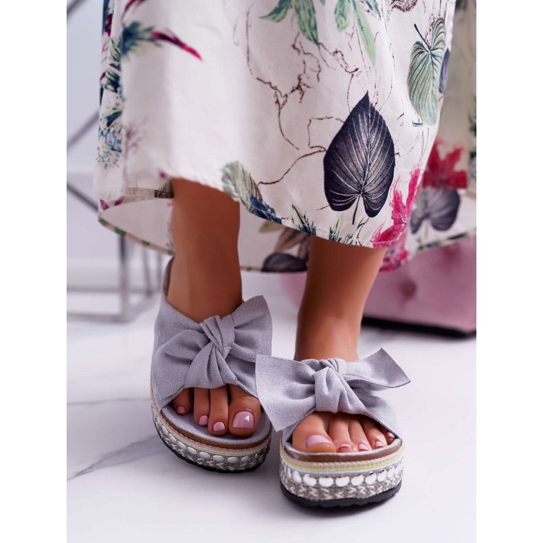 Papuci de damă cu arcuri Talpă groasă Gri Milady 2