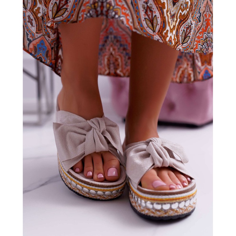 Papuci de damă Talpă groasă cu arcuri Bej Milady 2