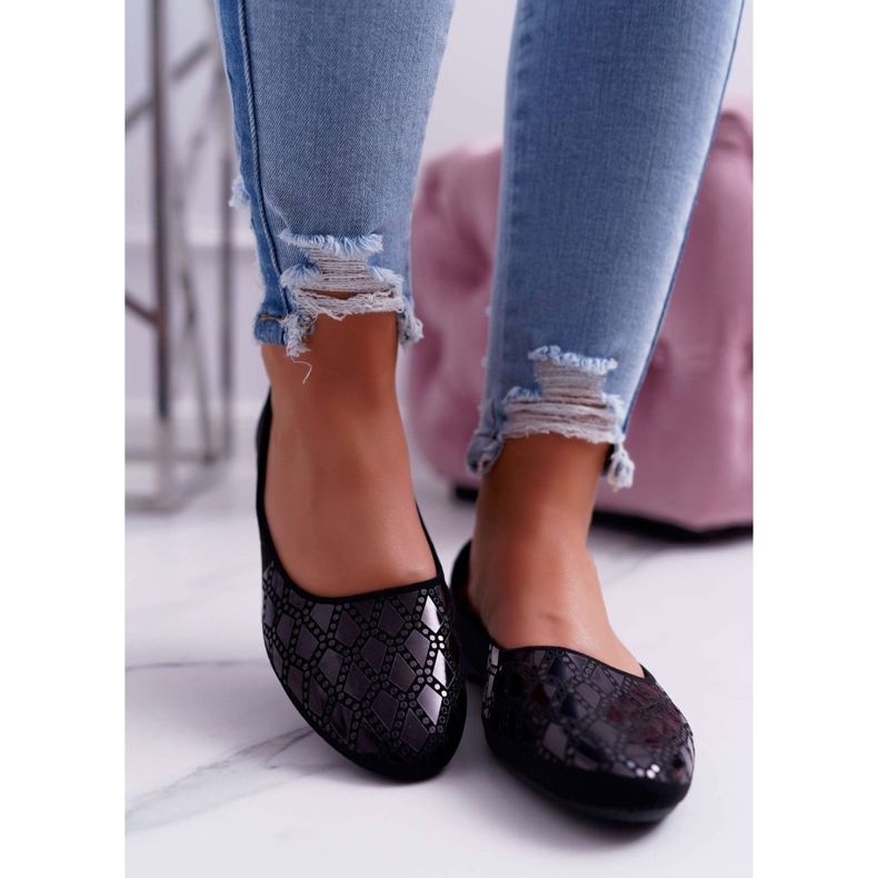 EVE Balerini Merante negri din piele de căprioară negru 2