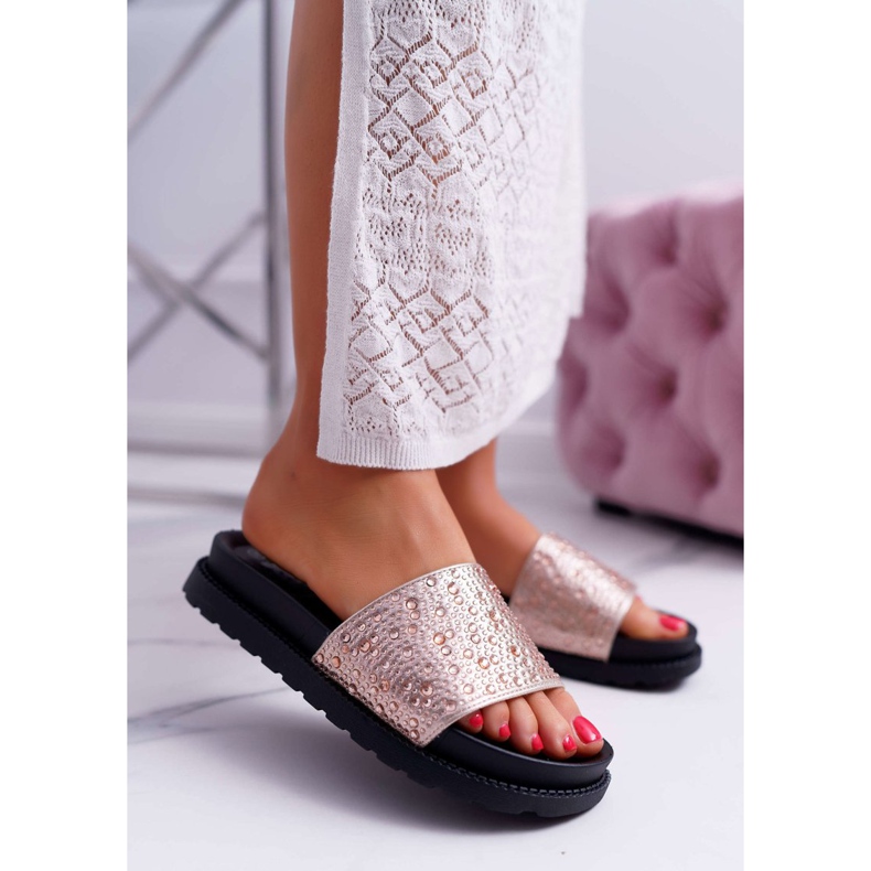 Papuci de damă cu șampanie cubic zirconiu XTI 48821 roz 1