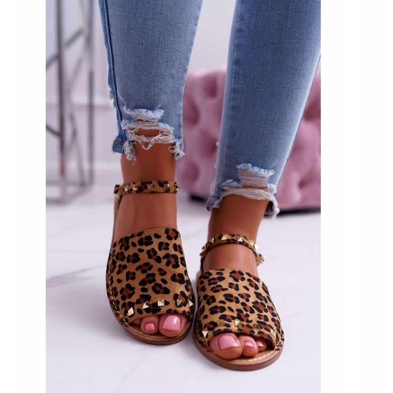 Sandale de damă Lu Boo Suede Leopard Silena maro 2