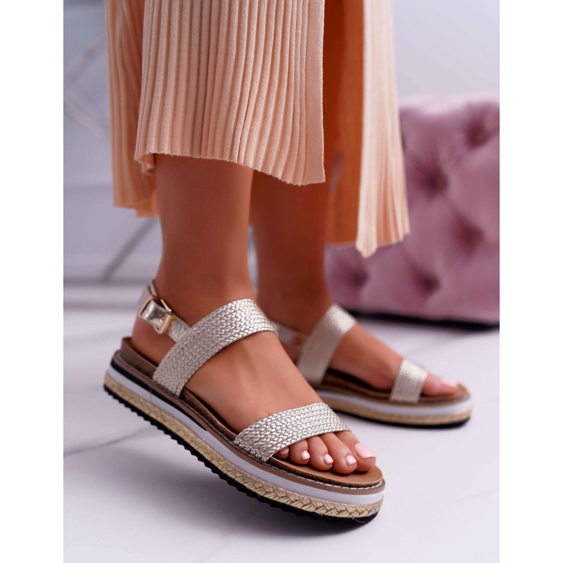 Moow Sandale pentru femei pe platforma Espadrile Golden Sarabel de aur 1