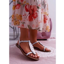 Sandale pentru femei din piele plată argintie Nicole 2383 gri 1