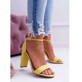 ADY Sandale de damă pe toc piele de căprioară galben Anastasie 2