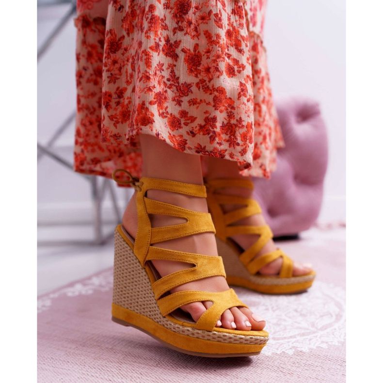 FE1 Sandale de damă pe pană, coardă galbenă, Liluena 1