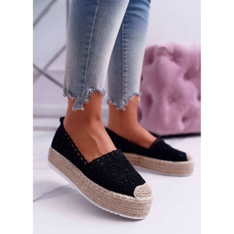 Espadrile din dantelă neagră pentru femei Lovely Haven negru 1