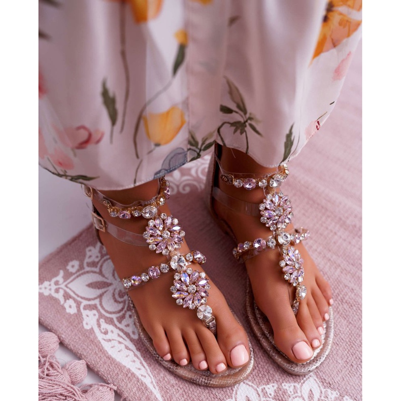 FRBS Sandale plate pentru femei cu șampanie Karra cu zirconiu cubic maro 2
