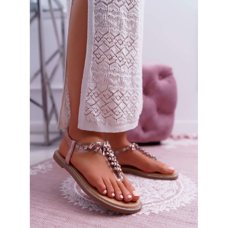 FRERY Sandale pentru femei Slip-on cu zirconii Șampanie Satina roz 1