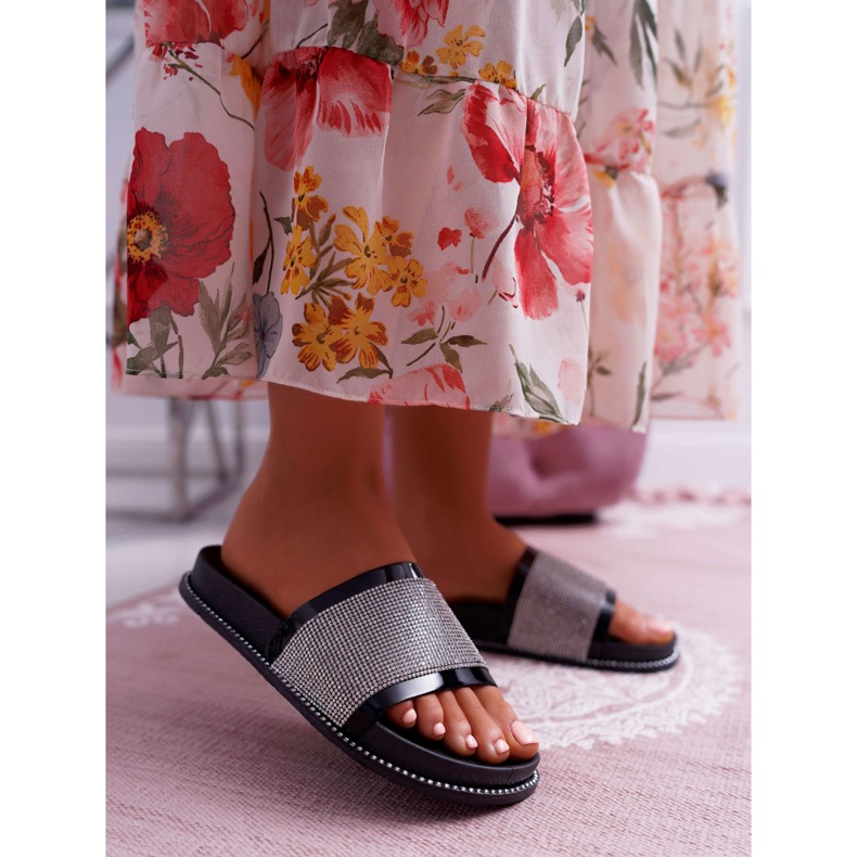 FRBS Papuci de damă, profilați cu zirconii cubice, Black Rentre negru 1