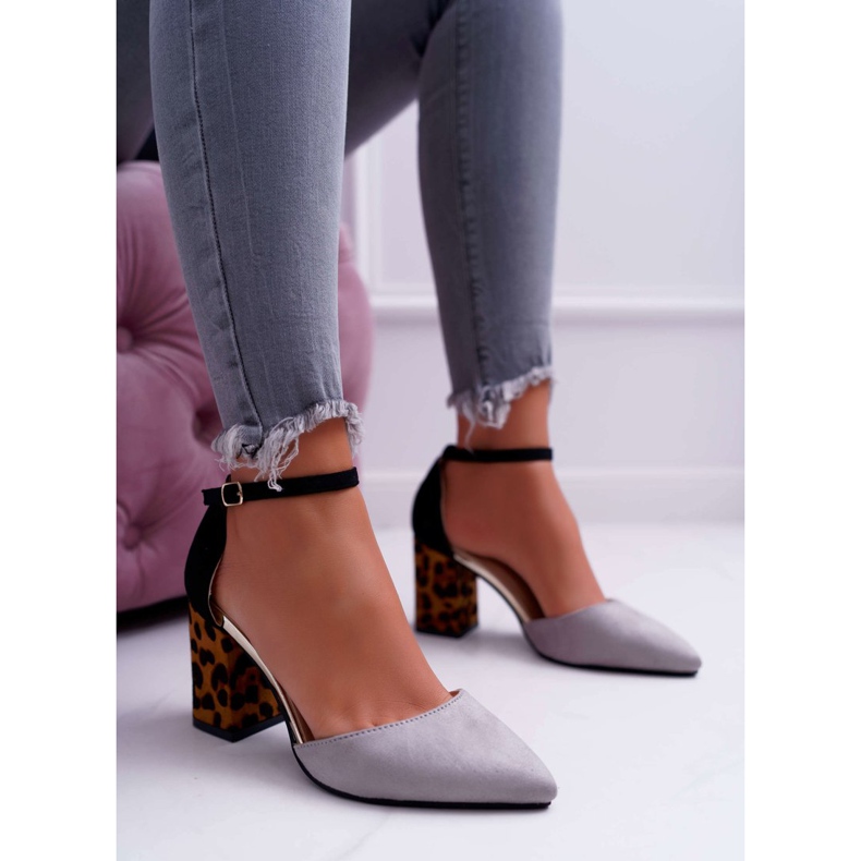 PS1 Pompă pentru femei pe toc Leopard gri Ferri maro negru 2