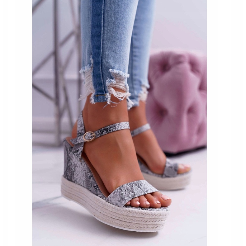 BUGO Sandale pentru femei pe șarpe de linie Wedge Liviana gri 1