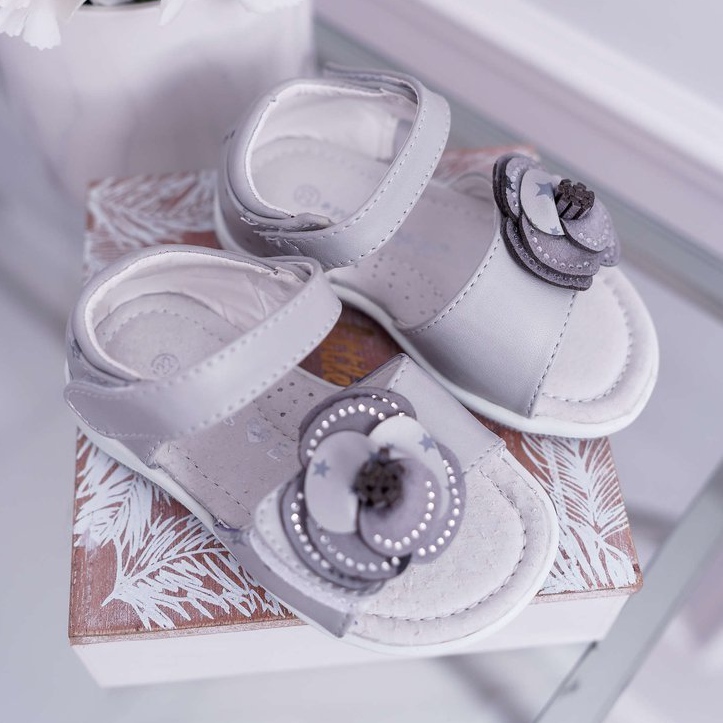 EVE Sandale pentru copii cu velcro pentru fete gri Flamenco 1