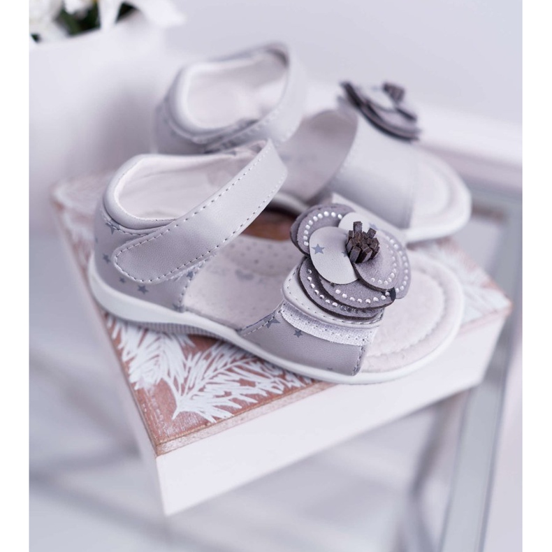 EVE Sandale pentru copii cu velcro pentru fete gri Flamenco 2