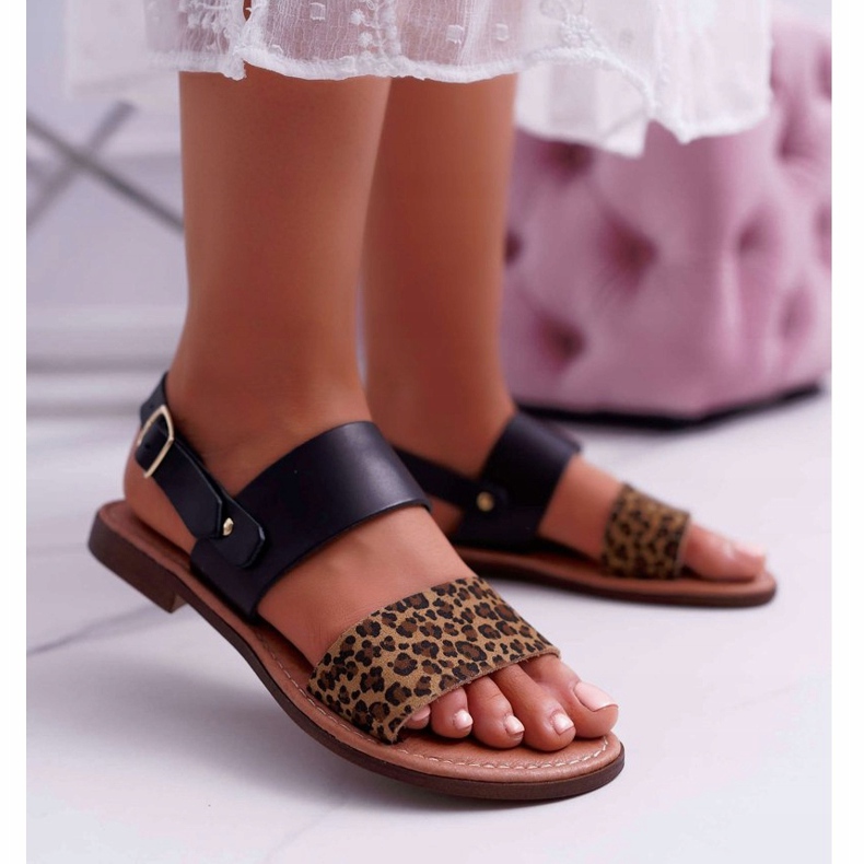 Sandale pentru femei Piele Maciejka Piele Leopard Negru IT001-03 / 00-0 1