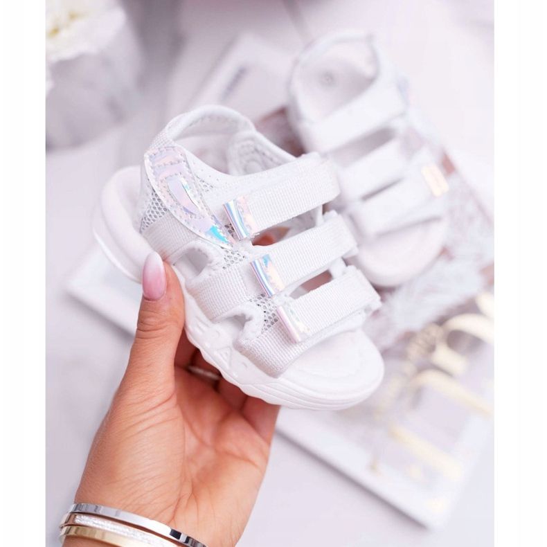 FRROCK Sandale pentru copii cu velcro pentru fete alb Kimmi 1