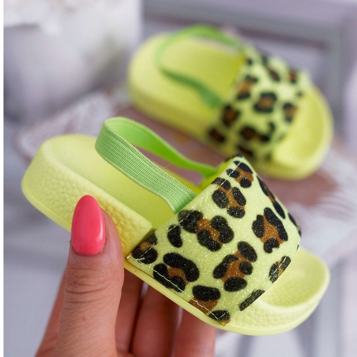 FRROCK Papuci pentru fete copii Brocart Leopard Lime Rimia multicolor verde 1