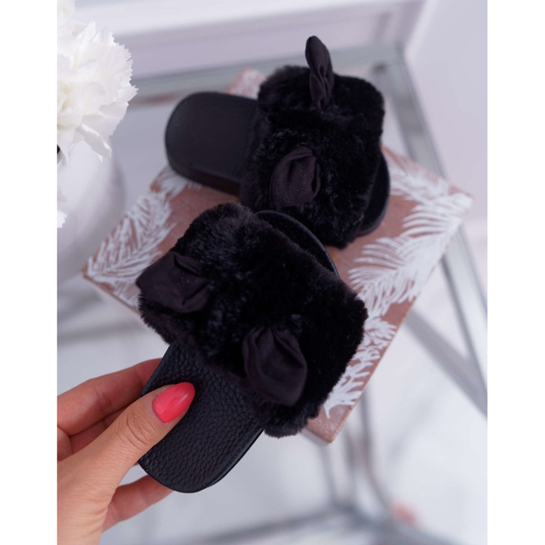 FRROCK Papuci pentru copii cu blană și daune Thoa negru 2