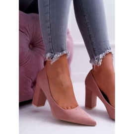 BUGO Pompă de damă pe toc de piele întoarsă Clarina roz 2