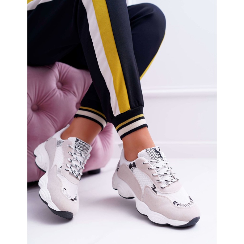 NFR Pantofi sport pentru femei Piele de șarpe albă piele de acadea gri 1