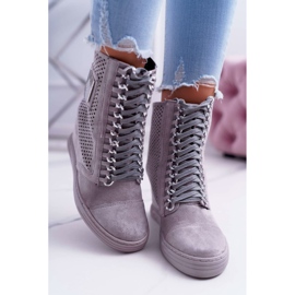 Adidași de damă Lu Boo Openwork Suede Grey Clamma gri 2