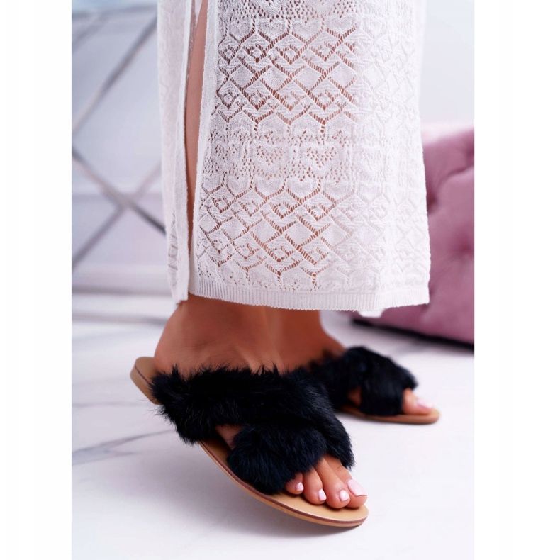 Papuci de damă cu blană Lu Boo Pimmer negru 1