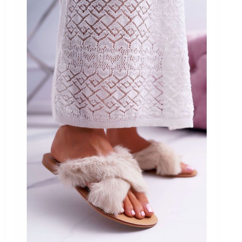 Papuci de damă cu blană Lu Boo White Pimmer alb 1