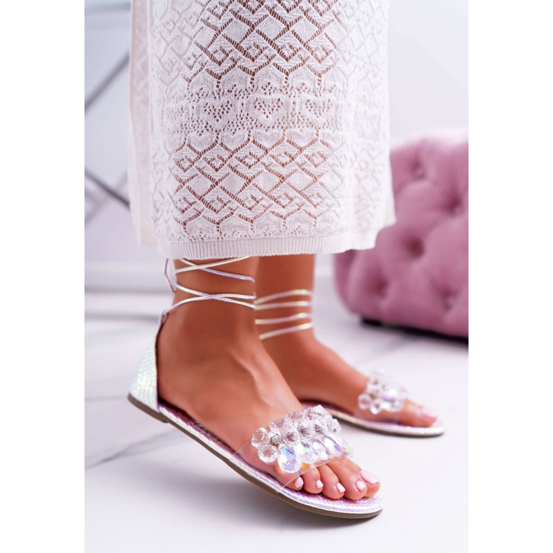 Sandale de damă Lu Boo Cristale Argintiu Madina gri 1