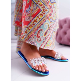 Papuci pentru femei cu zirconiu cubic Lu Boo Petrol Blue Mediana albastru 2