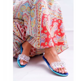 Papuci pentru femei cu zirconiu cubic Lu Boo Petrol Blue Mediana albastru 1