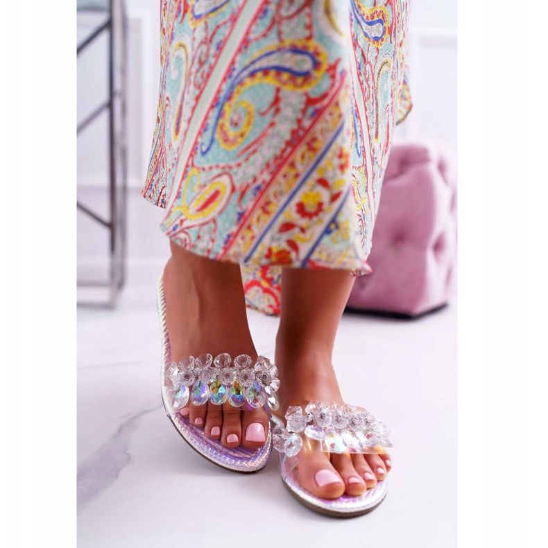 Papuci pentru femei cu zirconiu cubic Lu Boo Petrol Silver Mediana gri 2