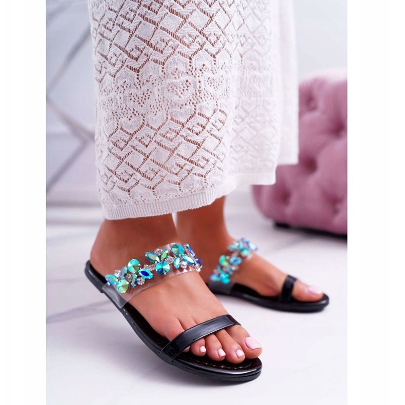 Papuci de Damă Lu Boo Elegant Cu Zirconiu Cubic Elementar Negru 1