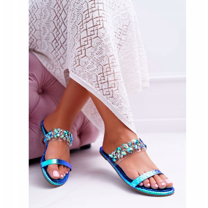 Papuci de damă Lu Boo Elegant Cu Cubic Zirconia Blue Elementary albastru 1