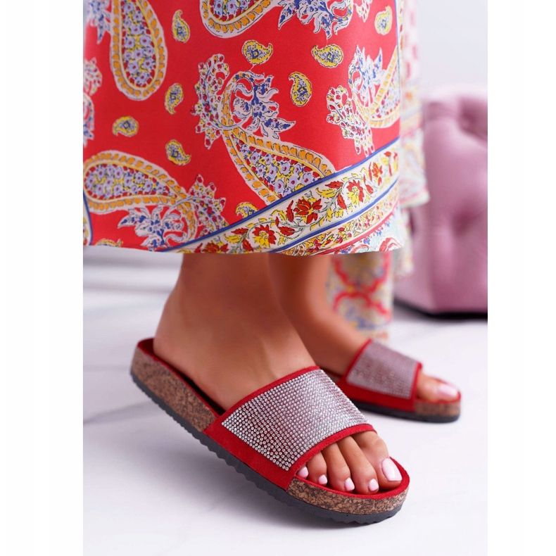 PS1 Papuci De Damă Pe Plută Cu Cristale roșu 1