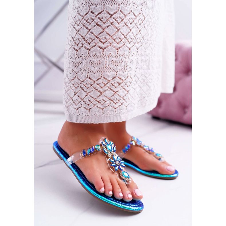 Papuci de damă Lu Boo Flip-flops Crystals Blue Conathe albastru 1