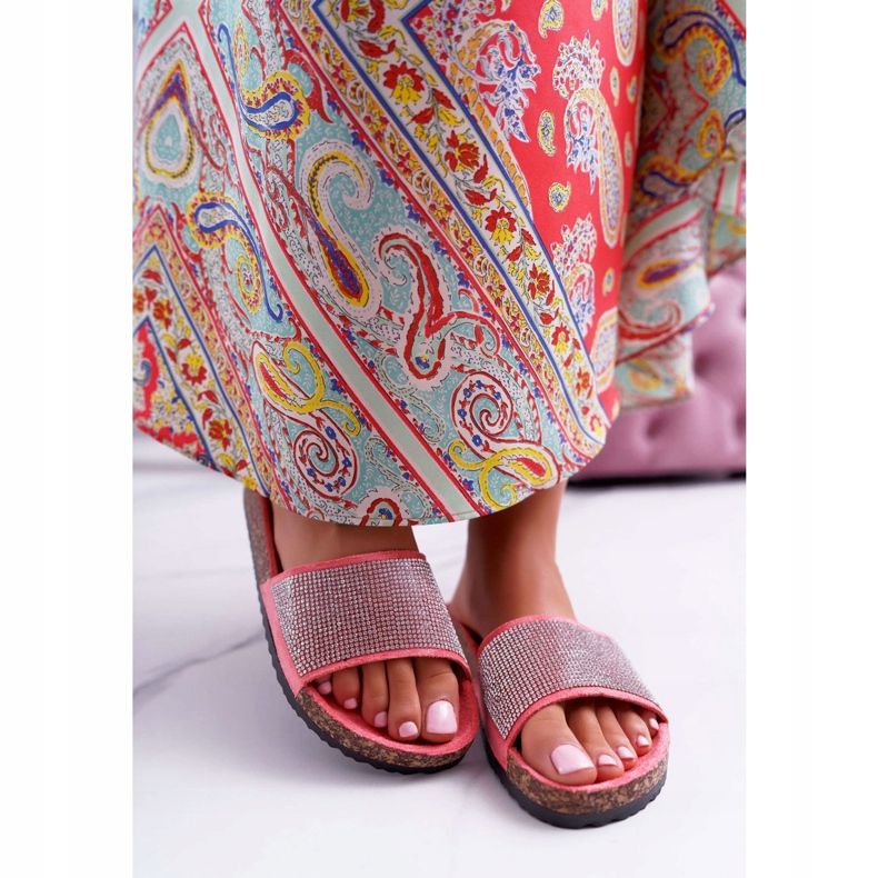 PS1 Papuci De Damă Pe Plută Cu Cristale De Coral roz 2 PS1 Papuci De Damă Pe Plută Cu Cristale De Coral roz 2