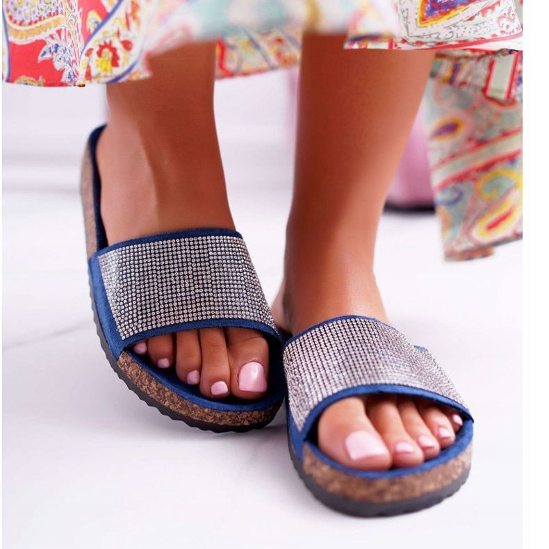 PS1 Papuci de damă pe plută cu cristale bleumarin albastru marin 2 PS1 Papuci de damă pe plută cu cristale bleumarin albastru marin 2