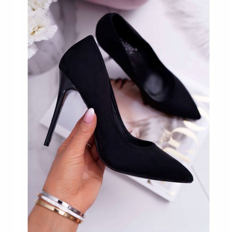 PS1 Stiletto de damă din piele de căprioară neagră negru 1