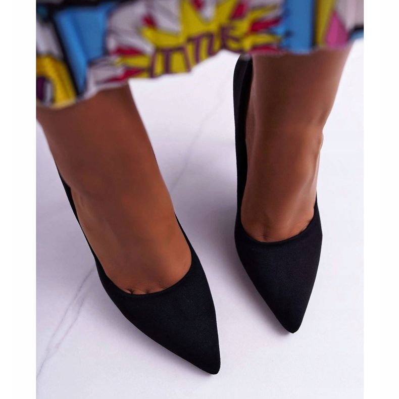 PS1 Stiletto de damă din piele de căprioară neagră negru 2