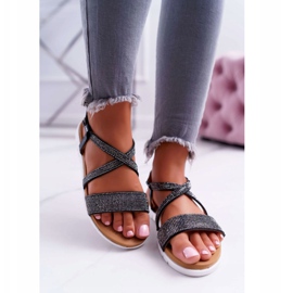 Sandale de damă Lu Boo Cu zirconiu cubic 406-5 Stella neagră negru 2