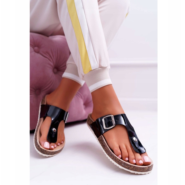 SEA Flip-flops pentru papuci de damă pe paletă neagră lăcuită neagră negru 1