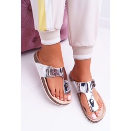 SEA Papuci de damă Flip-flops On Corks, Paletă argintie lăcuită gri 1