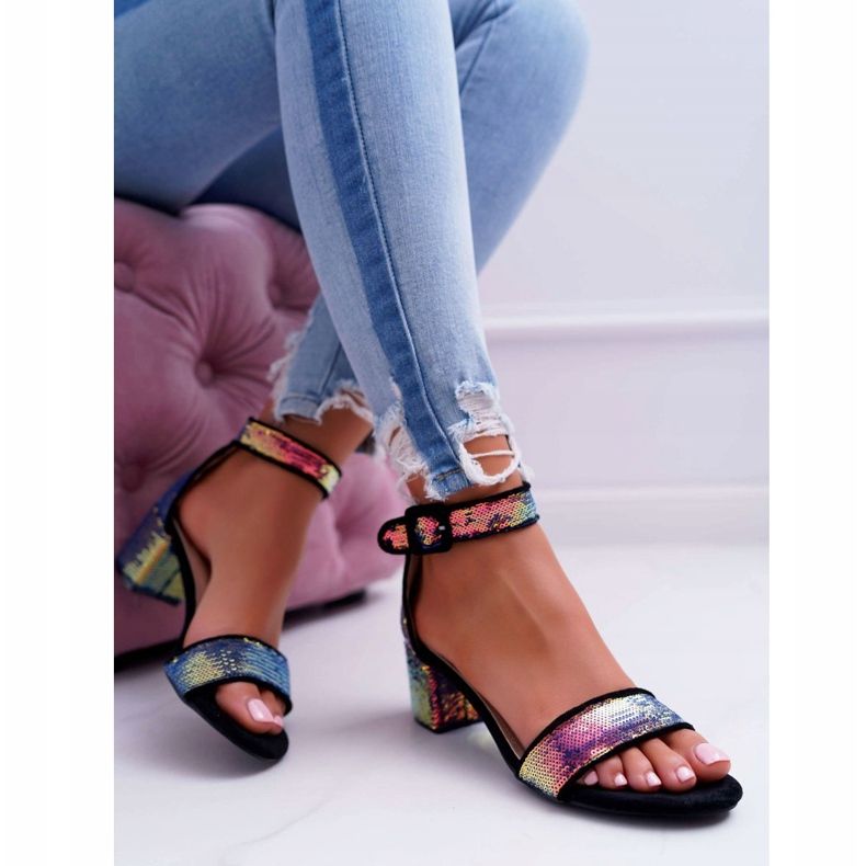 Sandale de damă cu toc înalt Lu Boo Paiete irizate de negru Tindal 1