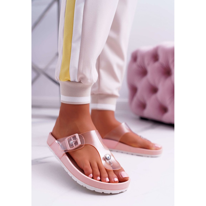 SEA Papuci de damă Flip-Flops Transparent Stripe Pink Framona roz 1