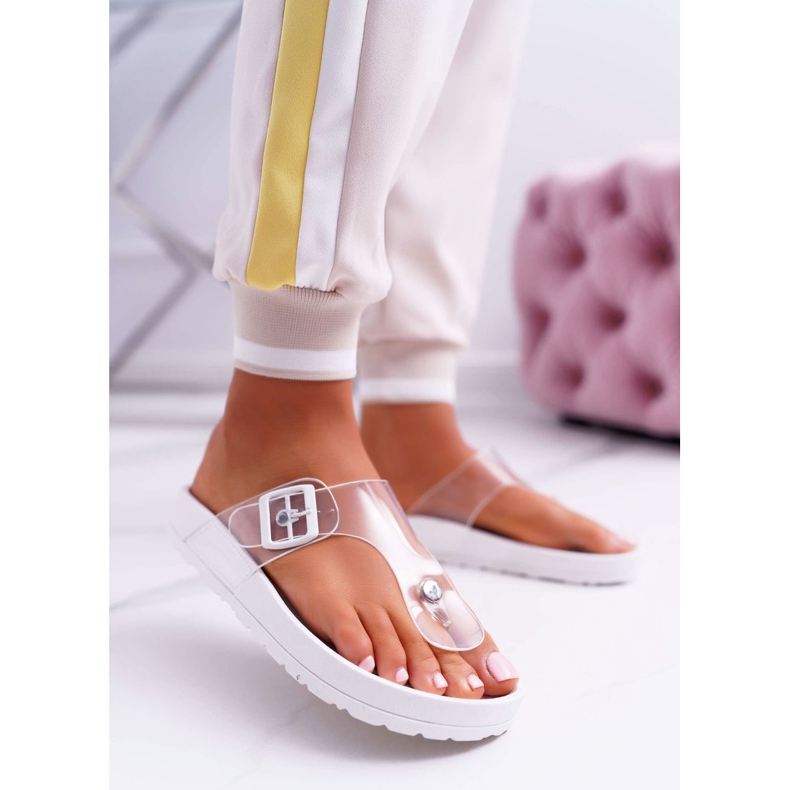 SEA Papuci de damă Flip-flops Transparent Stripe White Framona alb 1