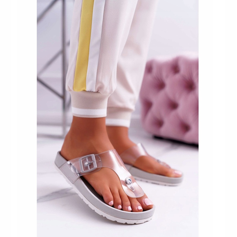 PS1 Papuci de damă Flip-flops Transparent Stripe Grey Framona gri 1