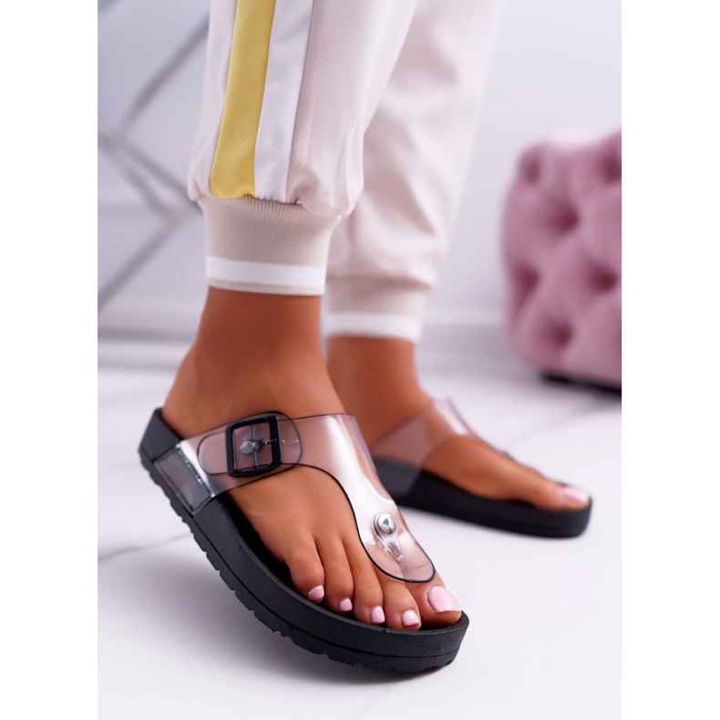 SEA Papuci de damă Flip-flops Transparent Stripe Black Framona incolor negru 1