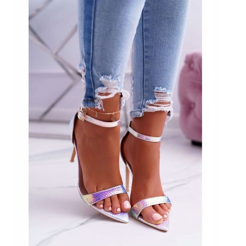 Sandale pentru femei pe toc înalt Lu Boo Benzină opalescentă Debbi multicolor roz 2