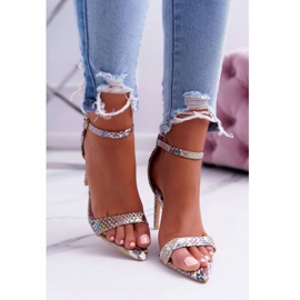 Sandale pentru femei cu toc înalt Lu Boo Snake Beige Ramann bej multicolor 2